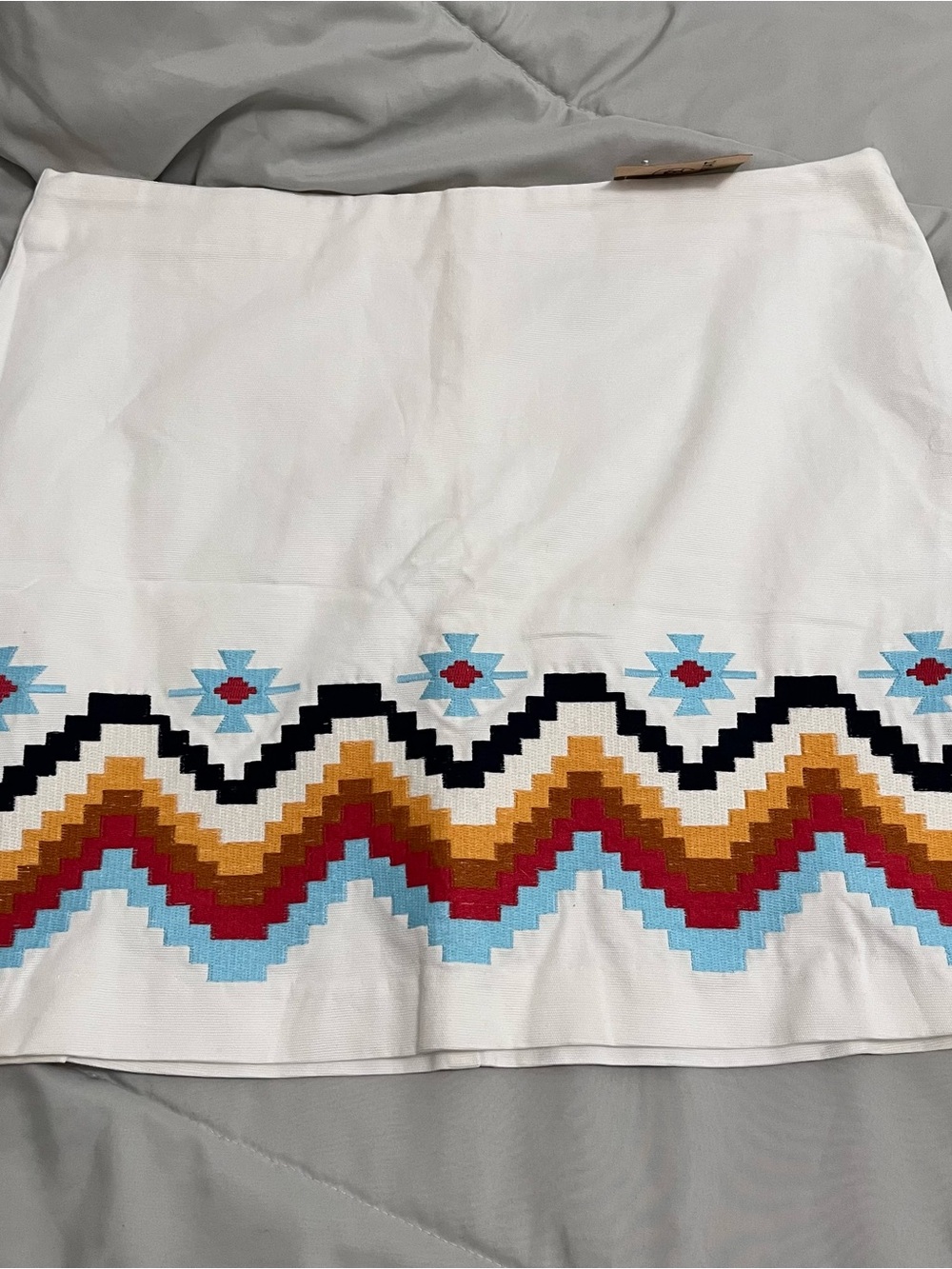 Ariat White Mini Skirt with Turquoise, Red & Gold Geometric Embroidery